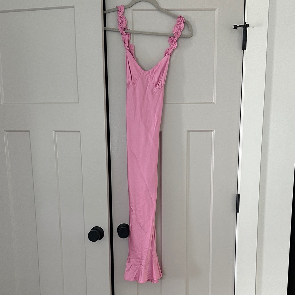Astr Pink Satin Ruffle Dress